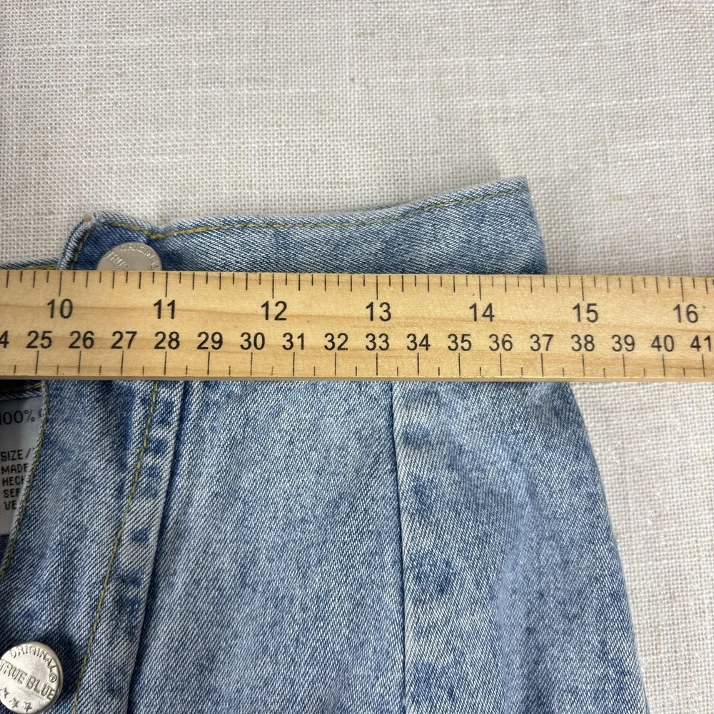 Vintage True Blue Denim Skirt Womens 7/8 Button Front‎ High Waist Classic 90s